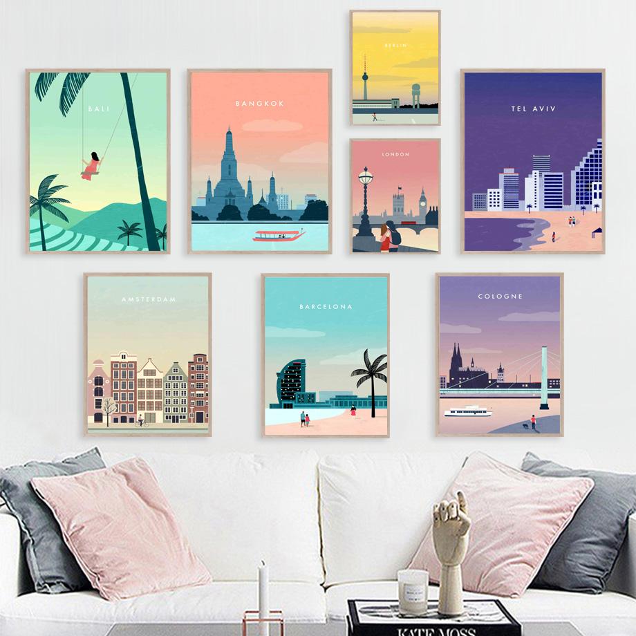 Paris Bangkok London Hamburg Barcelona Wall Art Canvas Painting Nordic Posters And Prints Pictures For Living Room Home