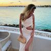 Sexy Beach Midi Dress Bodycon Women Hollow Out Green Summer Dress White Sleeveless Backless Side Slit Dresses Casual Party 21386