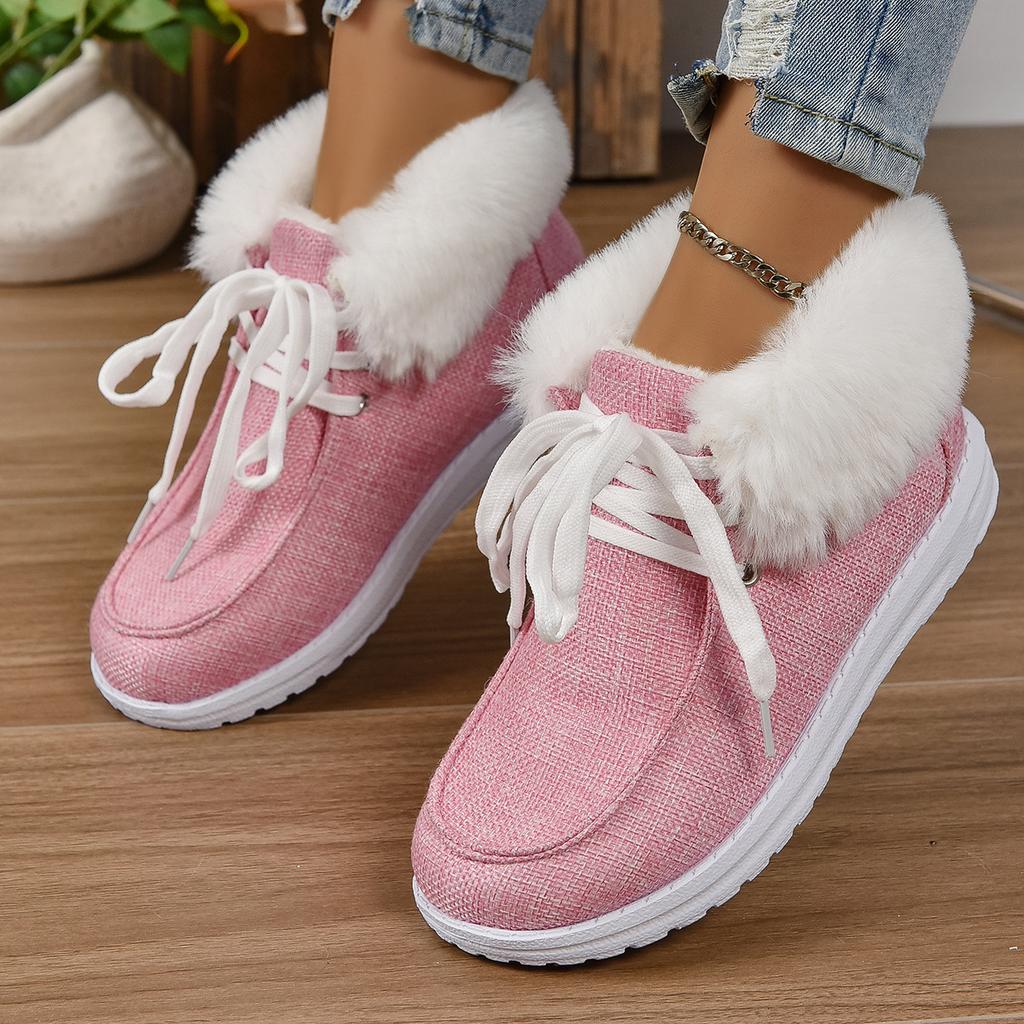 Plus Size Women's Shoes Fall and Winter New Fashion Round Toe Lace-up Cotton Boots with Fleece Mouth Women's Cotton Shoes