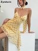 Women's Summer New Lightweight Chiffon Elegant Halter Suspender Ruched Printed Polka Dot Dress