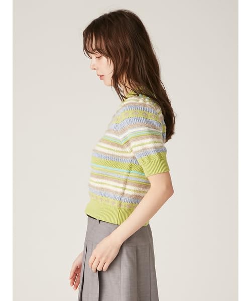 Lily Brown Random Border Knit LWNT251110 Green Women's