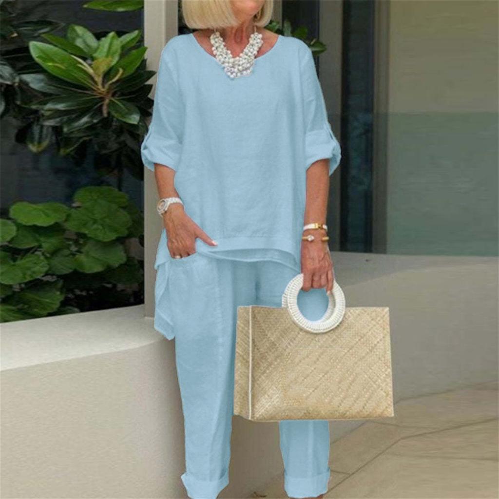 Seturi de 2 piese pentru femei, costume casual cu pantaloni cu picior larg + topuri cu mânecă lungă