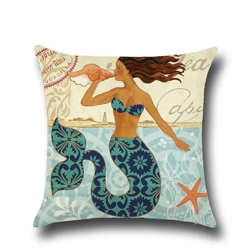 1PC Mermaid Sea Seahorse Octopus Print Pillowcase Ocean Organism Theme Pillowcase Living Room Sofa Cushion Cover Room 45x45cm
