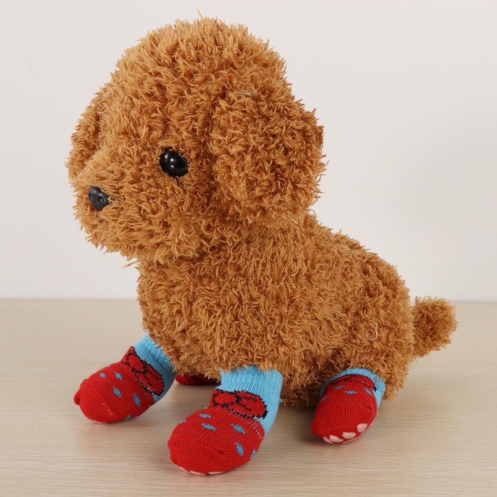 4Pcs/set Fashion Candy Color Pet Supplies Anti-Slip Puppy Boots Dog Shoes Knitted Socks