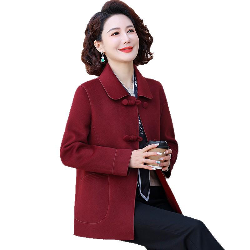 Stylish Slim Fit Double-Sided Woolen Coat for Middle-Aged Women - Versatile Autumn/Winter Wear