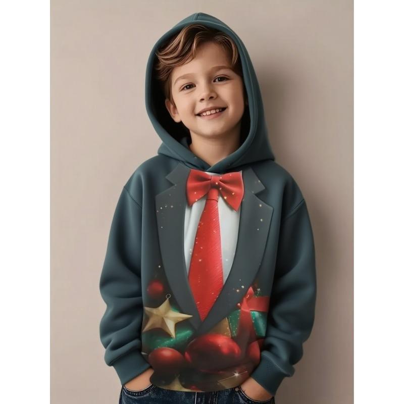 Christmas Tree Hoodies Snowflake Bow Tie 3D Print O-Neck Boys Girls Clothes Casual Christmas Party Sweatshirt Long Sleeve Tops