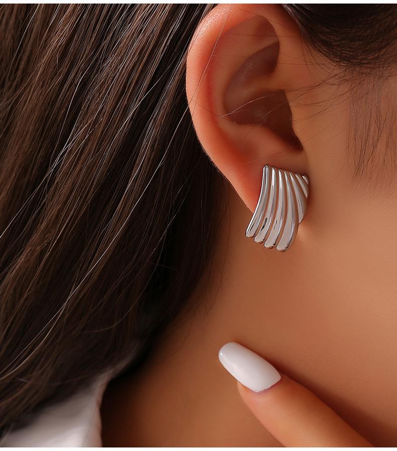 Summer Titanium Steel Striped Square Stud Earrings - European & American Fashion
