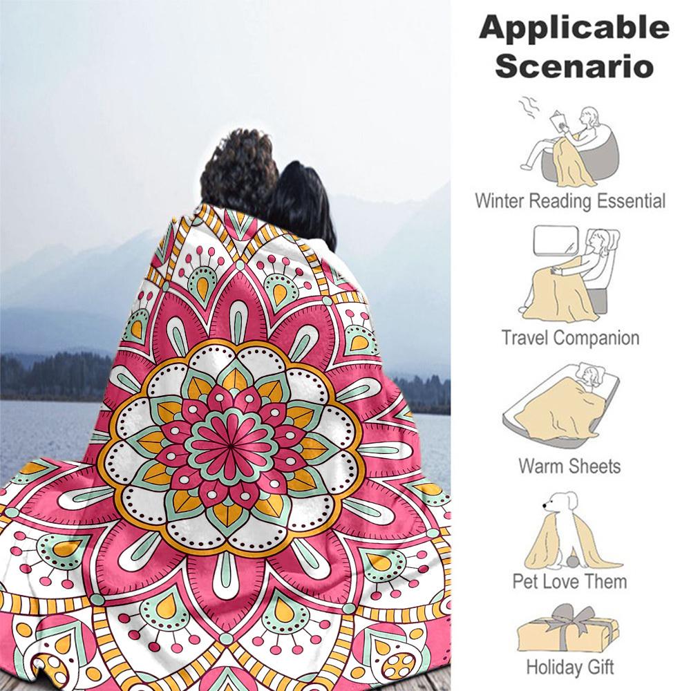 1pc Mandala Pattern Outdoor Flannel Blanket Soft Warm All-Season Throw for Sofa Bed Car Camping Office, Cozy Gift Idea1290S