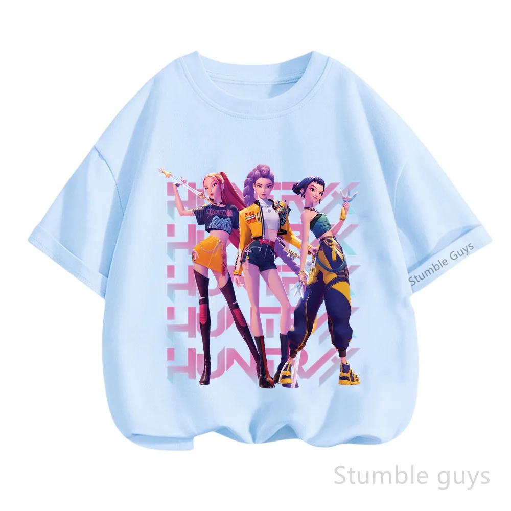 Kids Summer KPop Demon Hunters T-shirt Huntrix Anime Tshirt Boys Clothes Girls