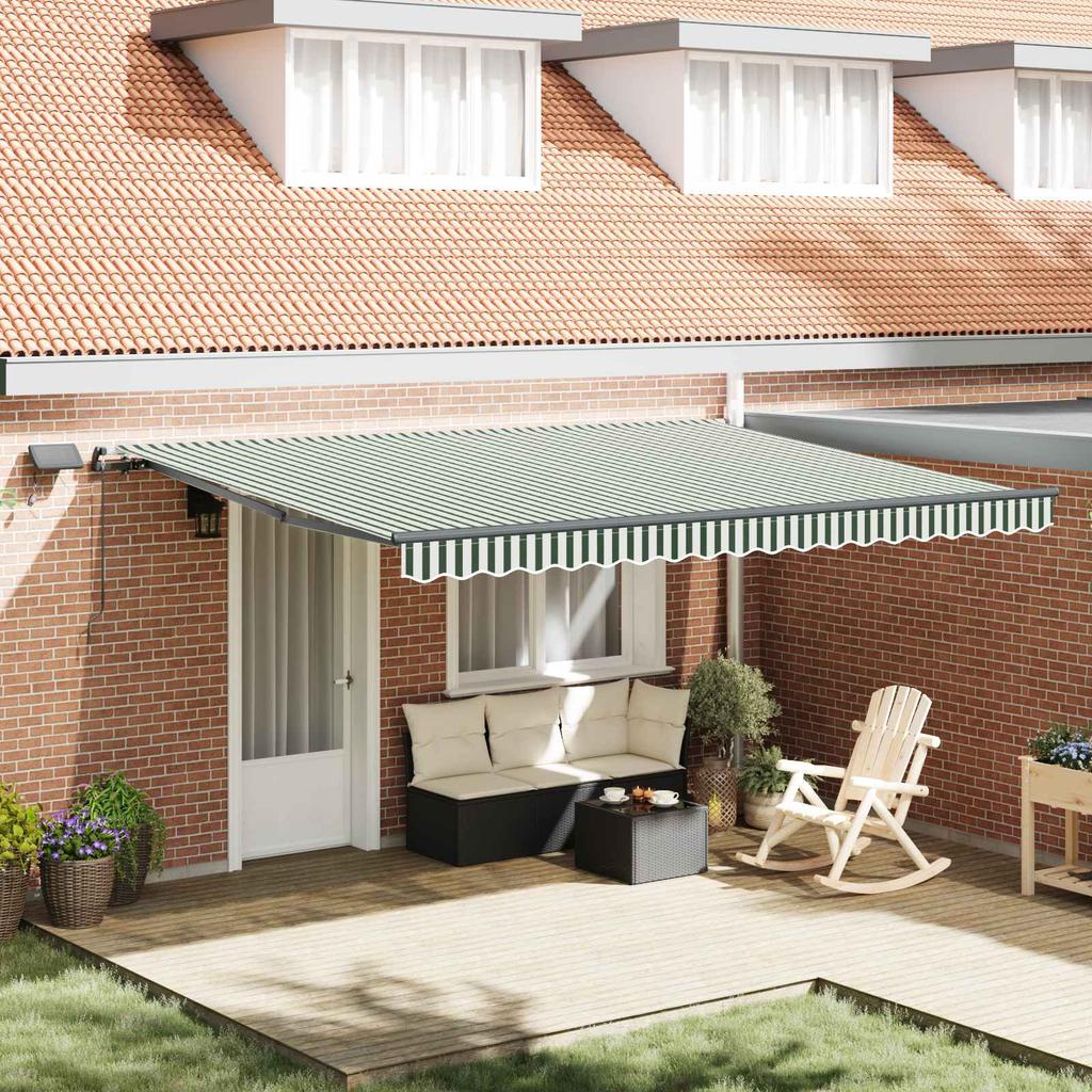 Retractable Awning Green and White 450 X 350 Cm