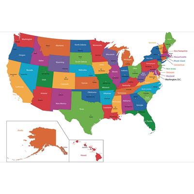 USA Kartenposter-Administrative Karte, Pädagogische Wandkunst für Heim- und Bürodeko, Geschenk, Geographie-Enthusiasten, Reisezubehör