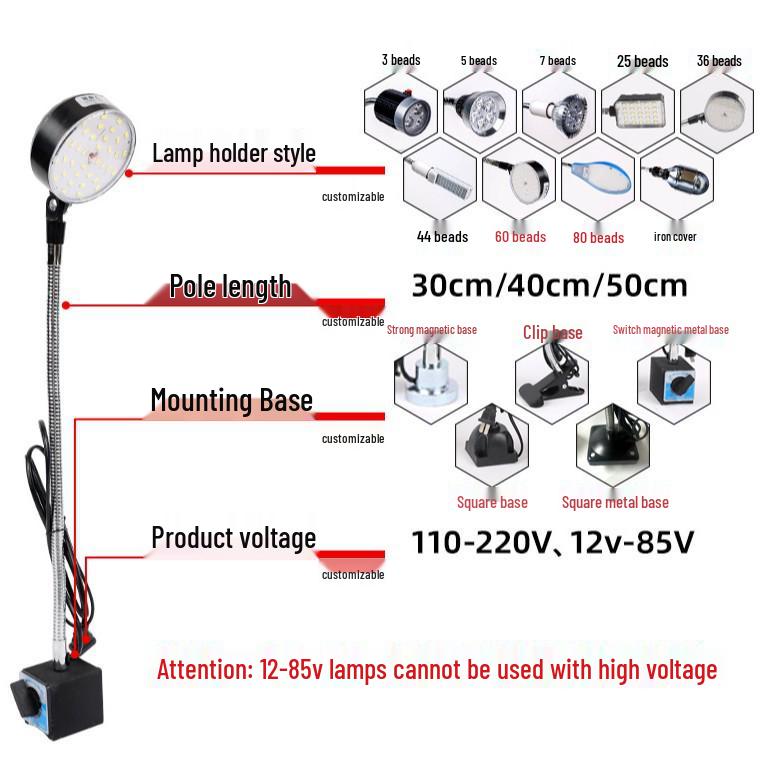 LED Industrial Work Light for Machine Tools - Versatile Desk Lamp for Lathes, Milling Machines, and Punch Presses - Custom Flexible Hose Design