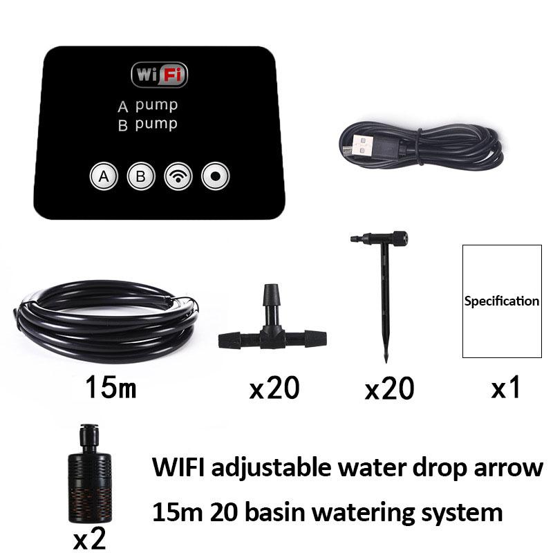 WIFI Intelligenssystem för Trädgårdsbevattning Dubbelpump Automatiskt Justerbart Droppbevattningssystem Fjärrstyrning via APP Växtbevattning