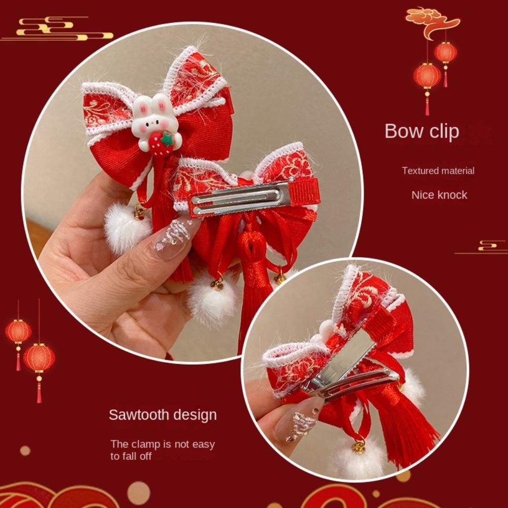 2pcs New Chinese New Year Hair Clips Red Lucky Blessing Headwear Hair Accessories Cute Bow Ribbon Velvet Hairpins for Baby