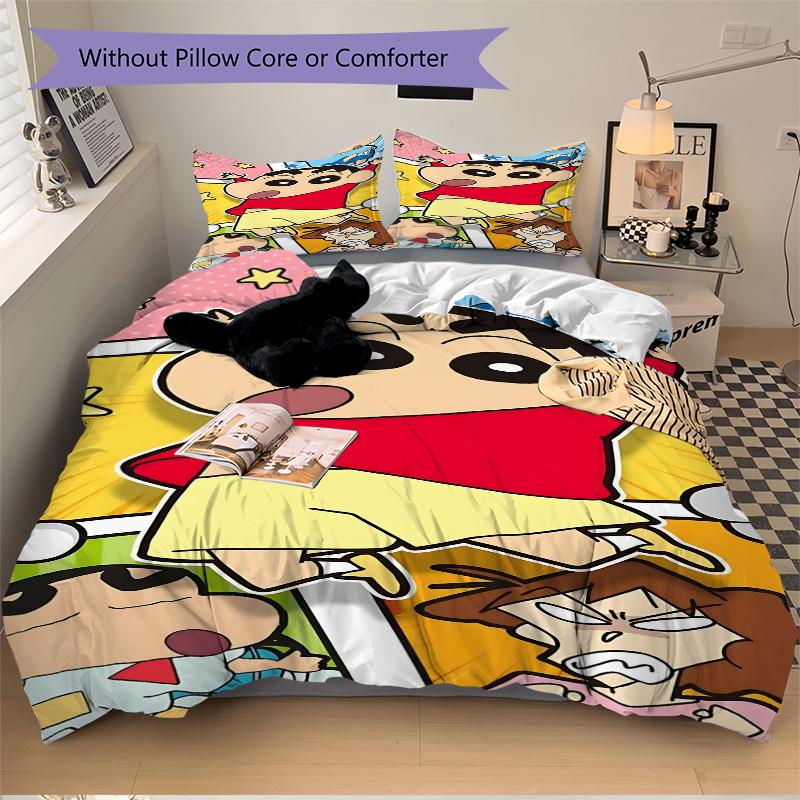 Crayon Shinchan Adventure Print 3Pcs Bedding Setduvet Cover With 2 Bedropillowcase Home Birthday Gift
