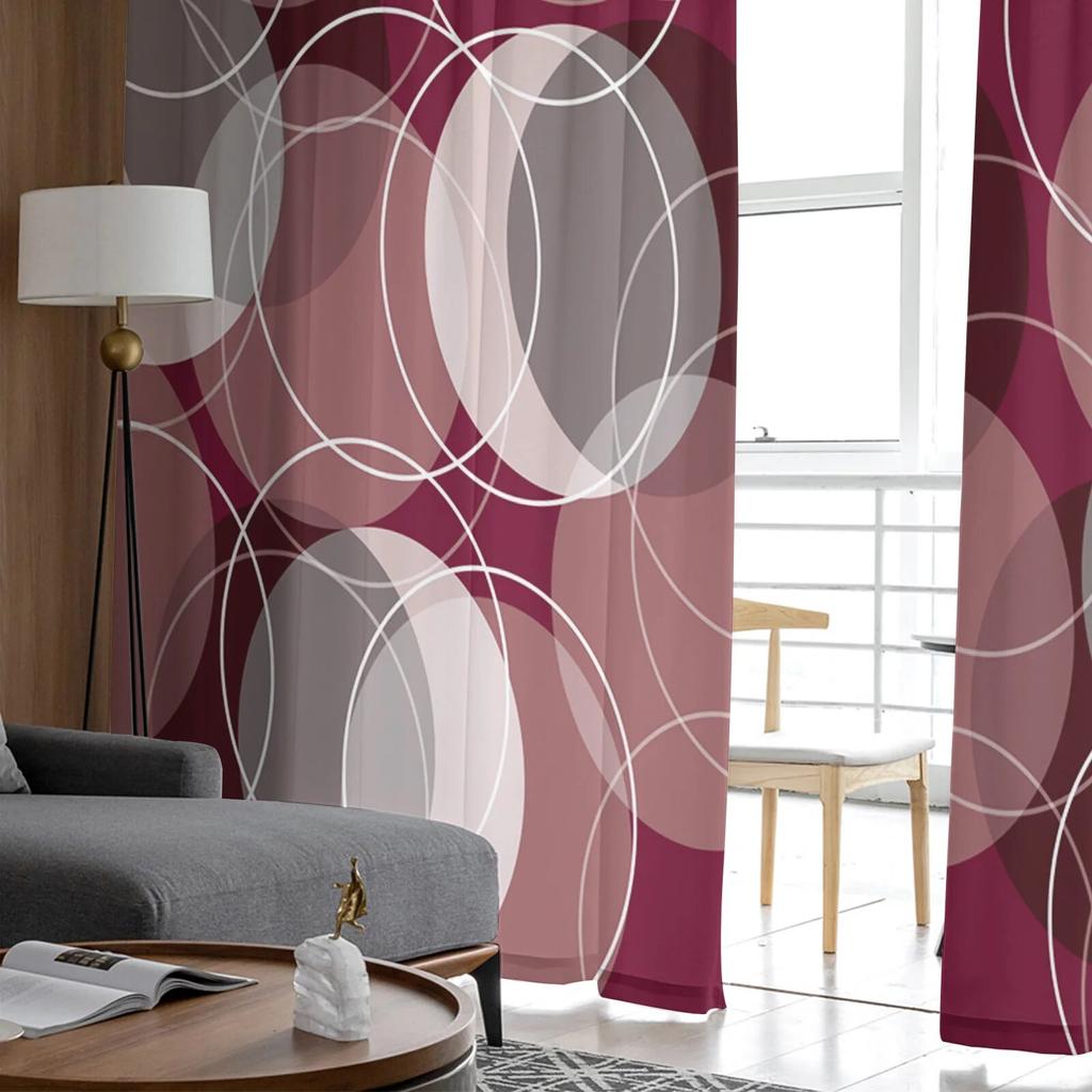 Circle Lines Red Dense Modern Printed Tulle Curtains for Bedroom Balcony Window Decor Creative Fashion Home Sheer Curtain
