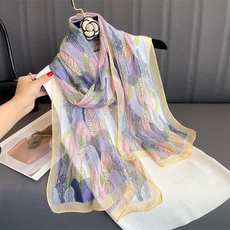 Luxury Brand Women Beach Scarf Georgette Silk Shawls Design Print Headband Female Summer Headband Wraps Sunscreen Hijab 2023