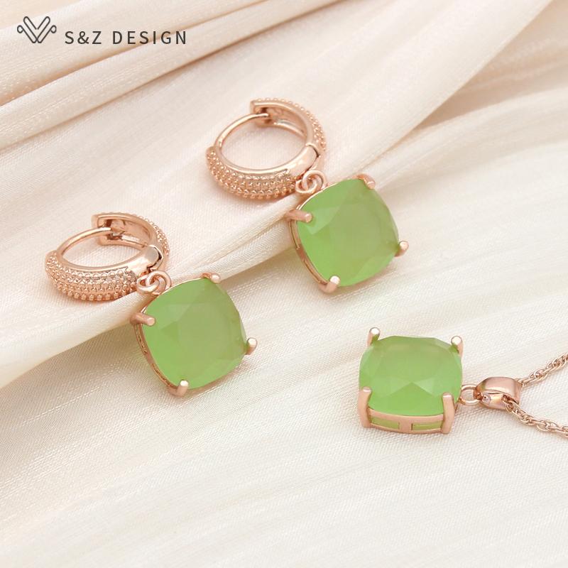 Boucles d'oreilles carrées en cristal, couleur or Rose, ensembles de bijoux pour femmes, pendentif de tempérament de mariage, collier cadeau