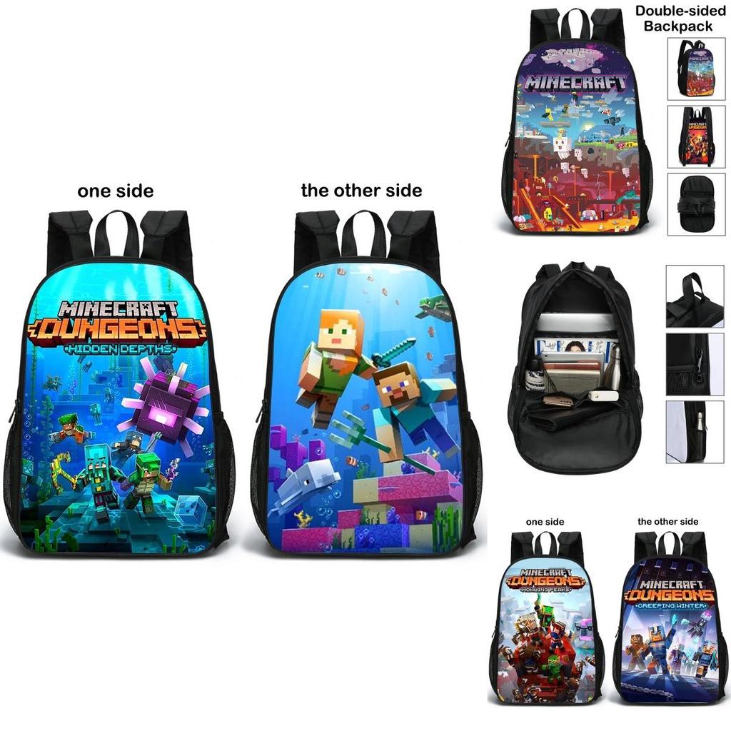 Minecraft School Bag Double-sided Backpack For Students With Decompression Feature