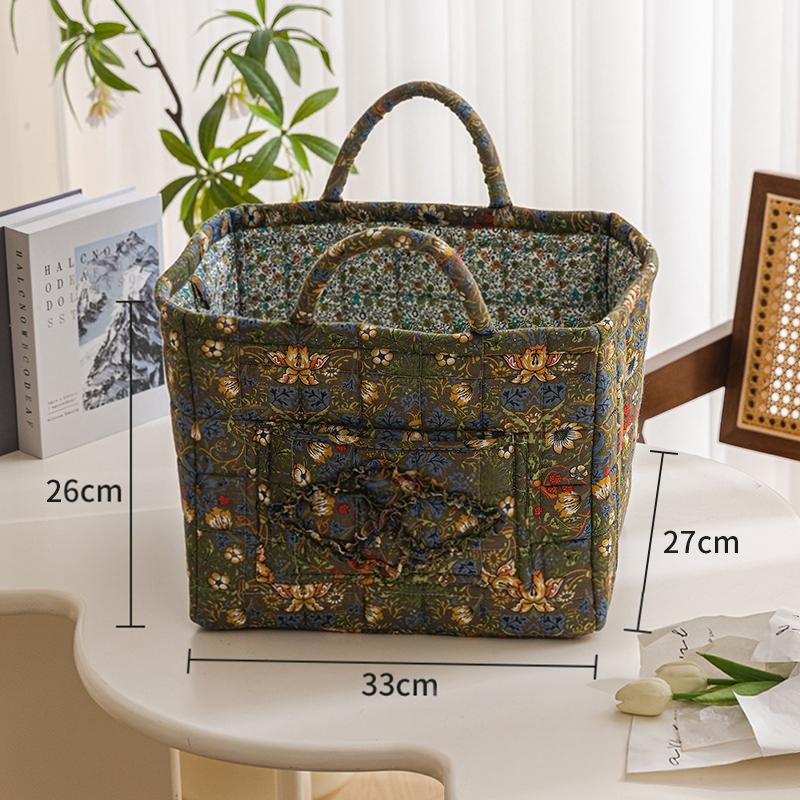 Floral Large Capacity Fabric Laundry Hamper with Easy Carry Handles Rural Pastoral Style Clothing Storage Baskets Home Organizer