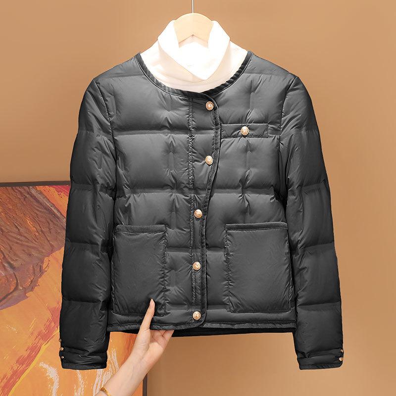 Autumn and Winter Glue-pressed Light Down Jacket Women's Liner Round Neck Wear Collarless Light Long Sleeves Short Inside