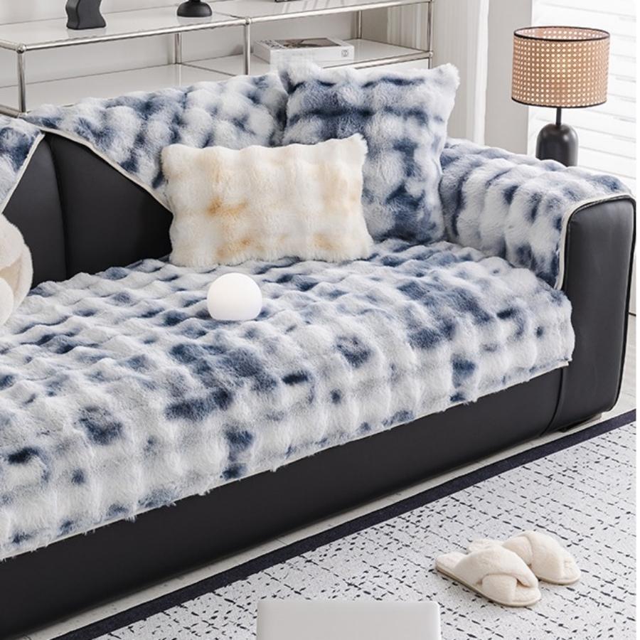 Thicken Tie-Dye Imitation Rabbit Fur Plush Sofa Slipcover Non-Slip Soft Sofa Towel Couch Cover For Living Room Modern Home Decor