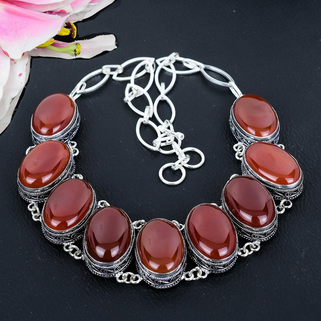 Carnelian Gemstone Handmade 925 Sterling Silver Jewelry Necklace 18" KG-1641