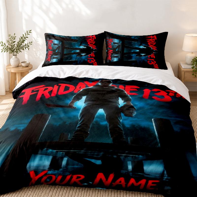 Friday the 13th Custom Name 3pc set Perfect for bedroom use Comfortable bedding set includes a duvet cover and two pillowcases Ideal birthday or Chris