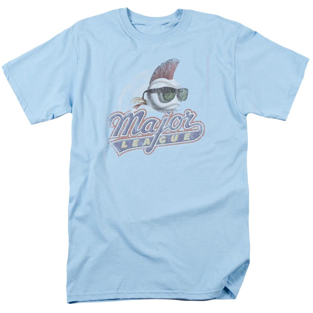 Major League Distressed Logo Mens T Shirt Light Blue L