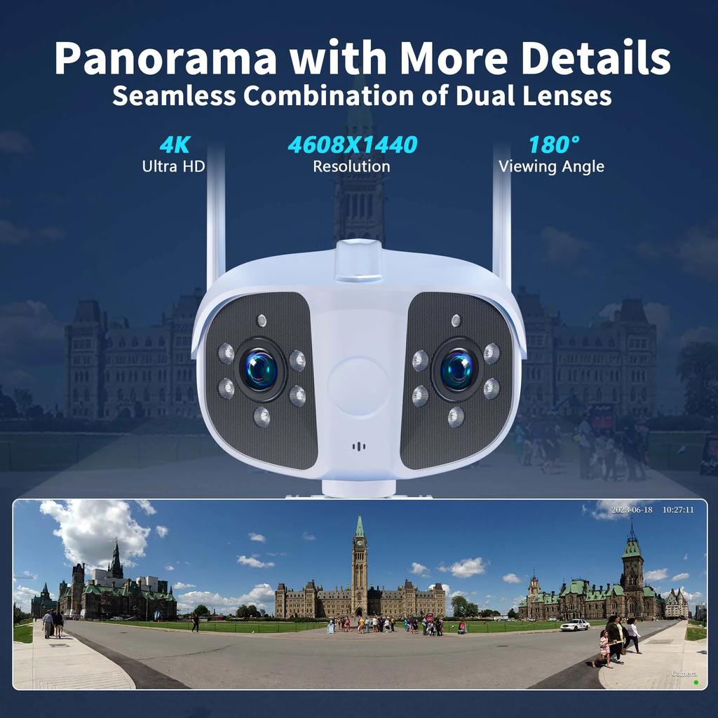 4K 8MP WiFi Security Camera Outdoor Fixed 180° Wide Angle Panorama Cam Video Waterproof Surveillance CCTV 6MP Dual Lens Cameras