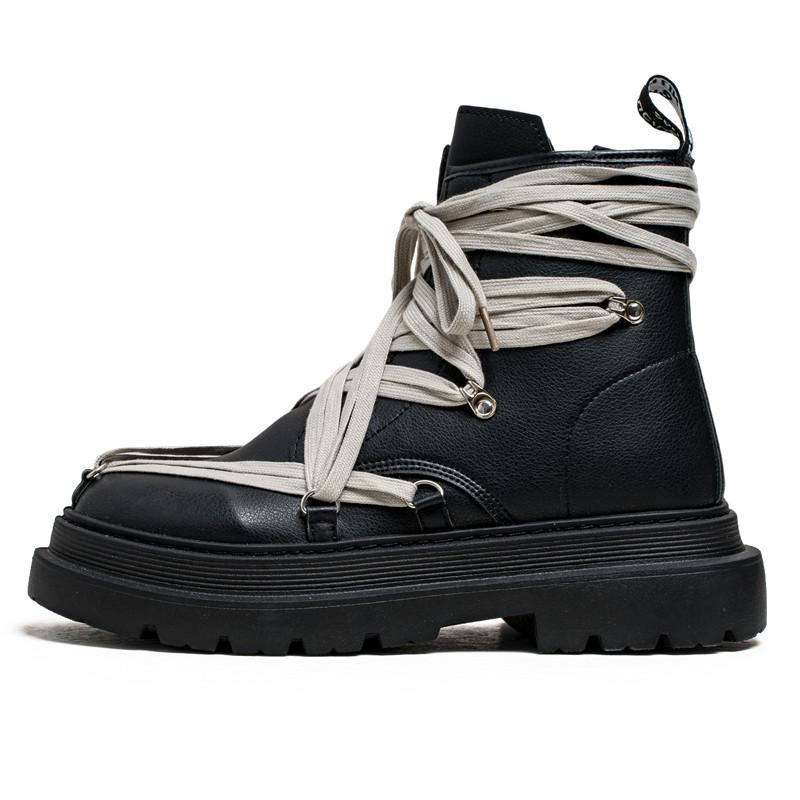 New Fashion Motorcycle Boots Men Strap Designer Men's White Boots Streetwear Platform Shoes Men Black Leather Short Barrel Boots