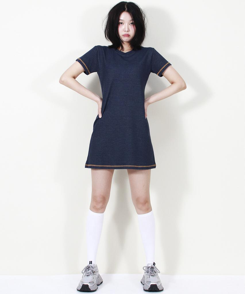 Deumakeu Girly Chic Stitch Mini Dress Navy
