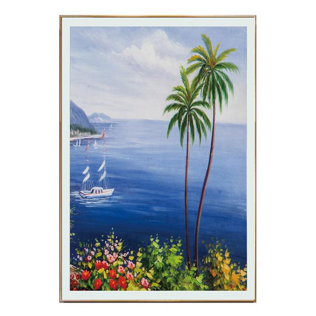 Casa Scandinava sul Mare Tela Pittura Poster Pittura Nordica Casa Colorata Paesaggio Immagine Stampa Decorazione Murale Soggiorno