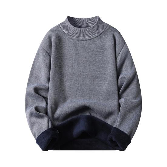 Men Fall Winter Sweater Thick Plush Lined Half-high Collar Knitted Solid Color Elastic Pullover Loose Keep Warm Work School Sweater