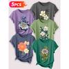 Follow a specific direction Five-piece set for women T Shirt Vintage Floral Illustration Print Summer Casual Elegant Women's Clothing Short Sleeve