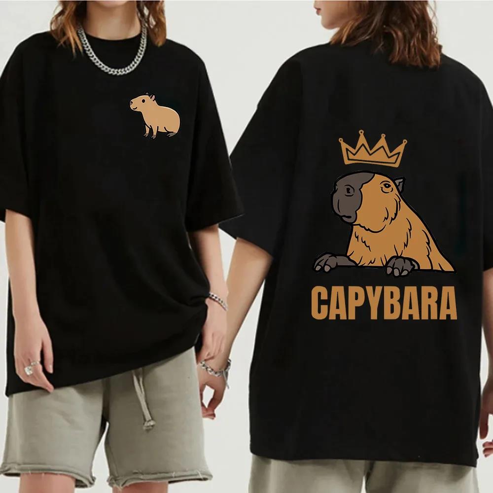 Funny Animals Capybara Cartoon Print Fashion Harajuku Harajuku Short Sleeve T-shirt Clothing Street Tops Tees Aesthetic Clothes