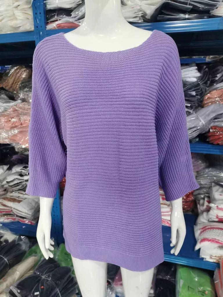 2026 Women's Solid Color Round Neck Knitwear Three-Quarter Sleeve Top