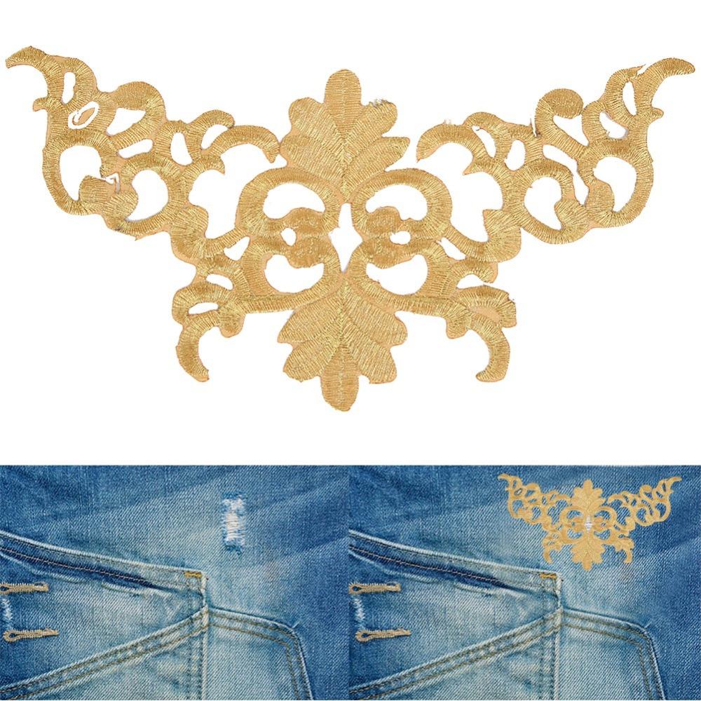 4PCS 8.86×4.16inch Applique Patch Gold Embroidery Iron On Patch  Clothing Decoration