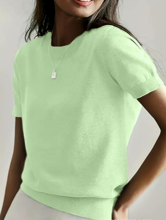 Round Neck Short Sleeve Thin Knit Loose Casual Women's Top - Summer/Autumn Collection