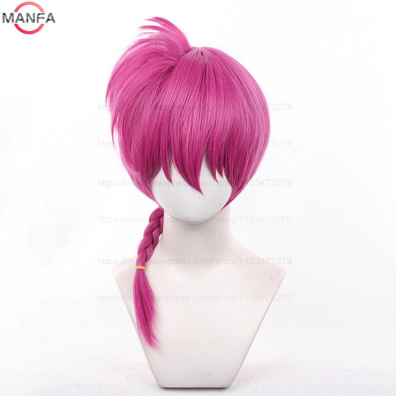 High Quality  Anime Ranma 1/2 Ranma Cosplay Wig Ranma Black Rose Red Braided Halloween Party Role Play Wigs + Wig Cap