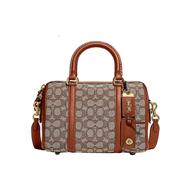 

New COACH Ruby Jacquard Fabric With Cow Leather Crossbody Bags Handbags Medium Size Women s Coffee & Brown Red C8529-B4TA7 24.9*14.5*18.0CM