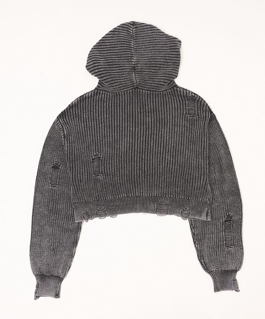 WEGO Distressed Knit Zip Size Sumikuro Women's Hoodie, Casual, Girly, Fall/Winter Outfit, F,