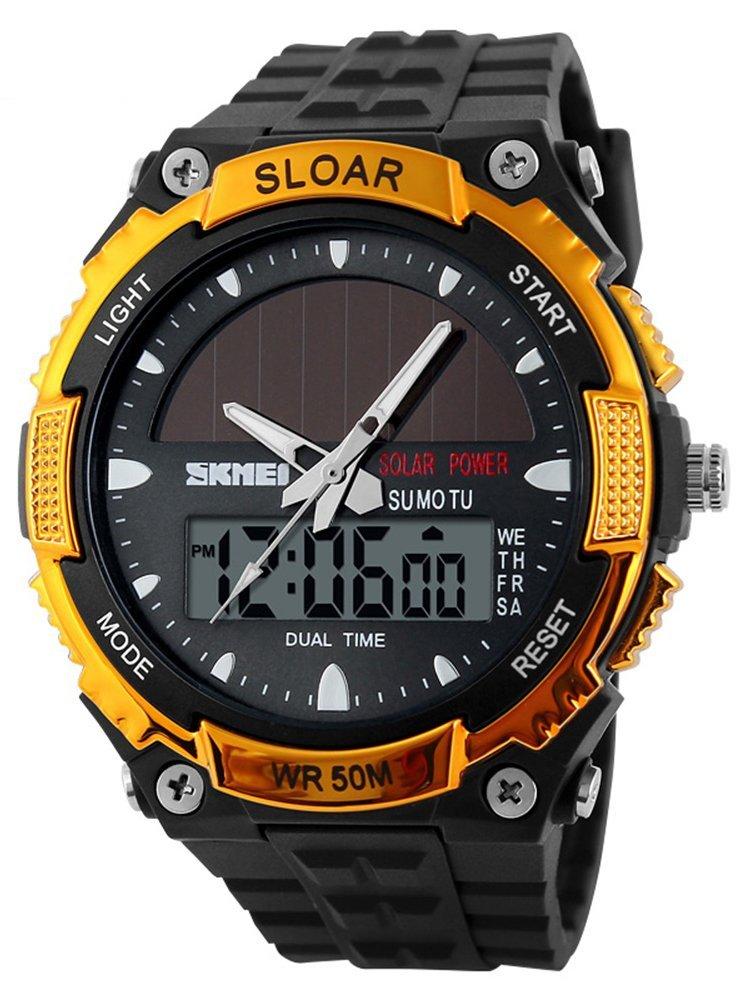 

SKMEI Watch Solar Powered Wtach Quartz Dual Time Sports Waterproof Watch Dold Men s