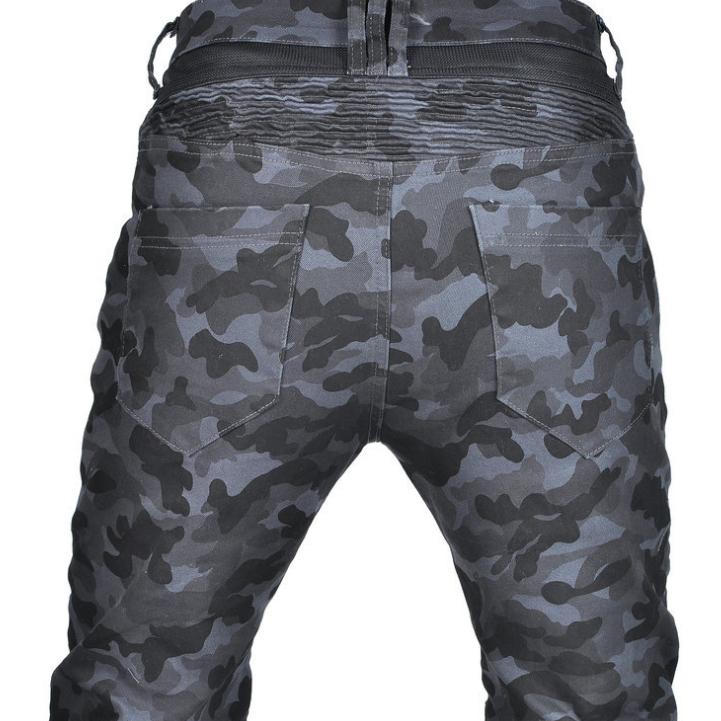 VOLERO+Motocyklové džíny pro muže a ženy+Modrá camo síťovina Prodyšné motocyklové Slim Fit jezdecké kalhoty Anti Drop