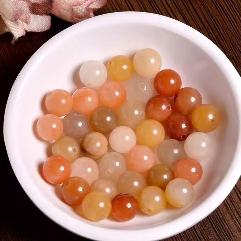 Handcrafted Natural Golden Silk Jade Beads Bracelet - DIY Jade Stone Beaded Accessories. 6mm