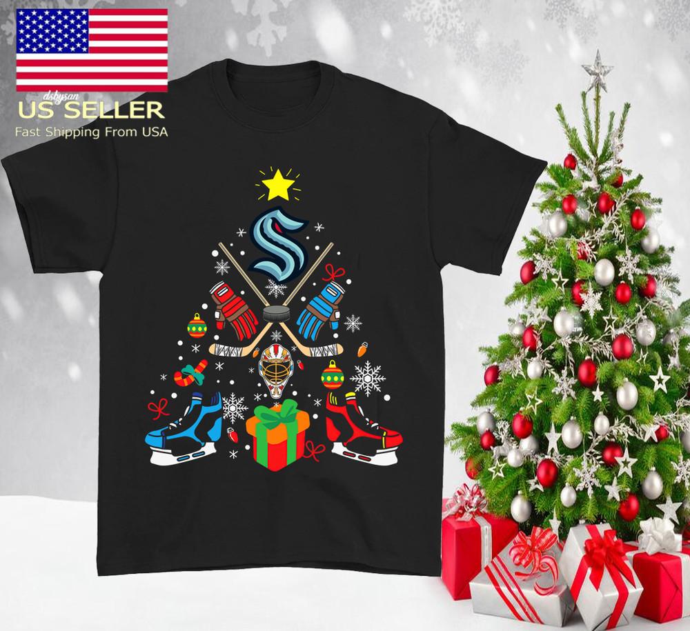 Seattle Kraken christmas Tree Hookey black T-shirt Unisex  JJ4630 Unisex T-Shirt XL