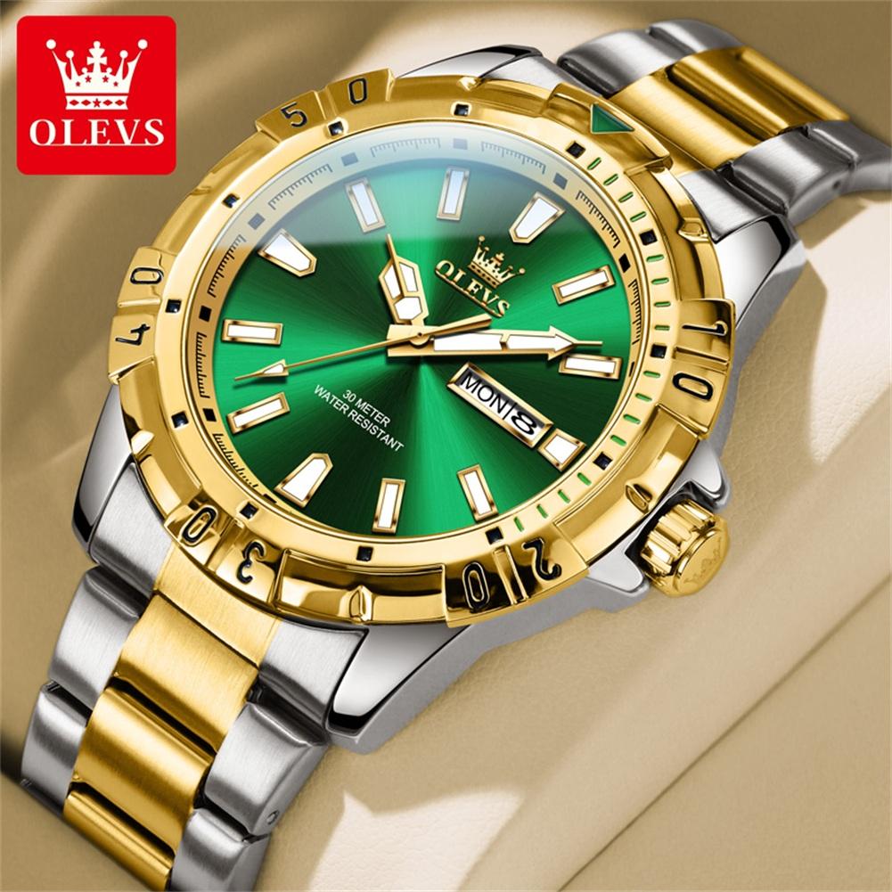 OLEVS 5560 Top Brand Quartz Wristwatch for Men Dual Calendar Waterproof Stainless Steel Luminous Luxury Men's Business Watch