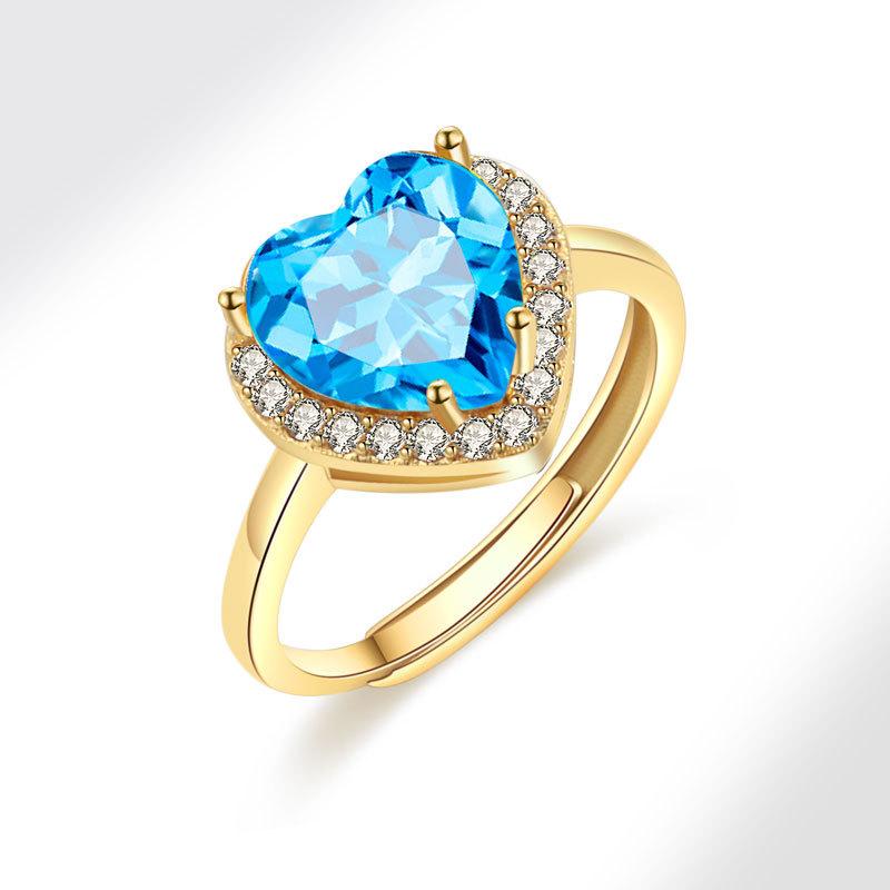 Pink Heart Shaped Ring Full Zircon Adjustable Open Index Finger Ring Romantic Colorful Gemstone Jewelry For Women