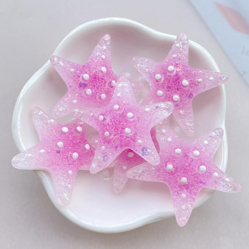 6Pcs New Cute Resin Cartoon Colorful Starfish Series Flat Back Parts Embellishments For Hair Bows Accessories