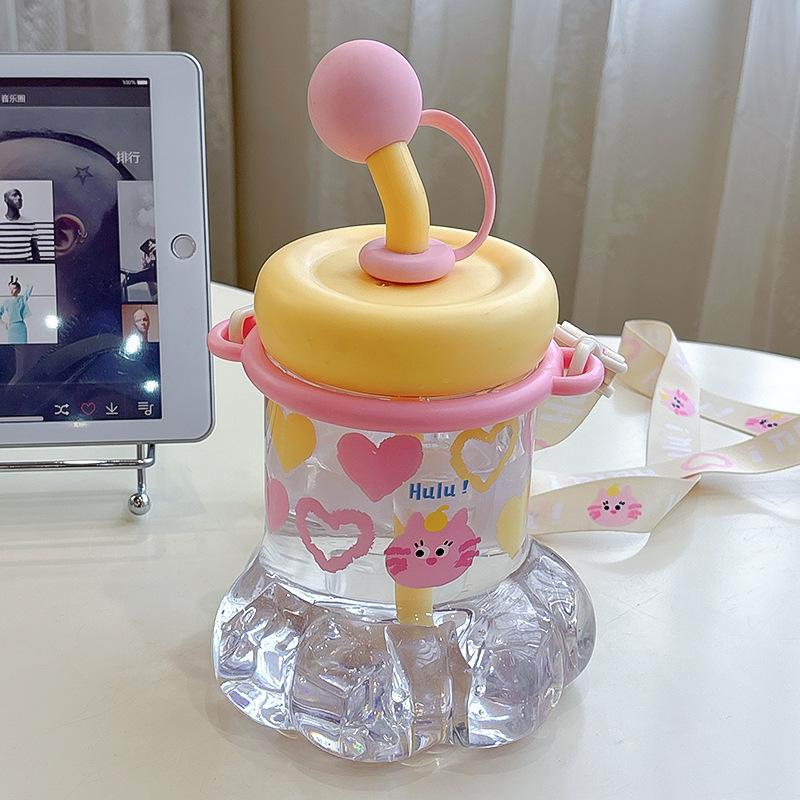 1L Cute Plastic Straw Water Bottle For Girls Creative Cat Claws Large Capacity Tabletop Sippy Cup  Portable Student Drinking Cup